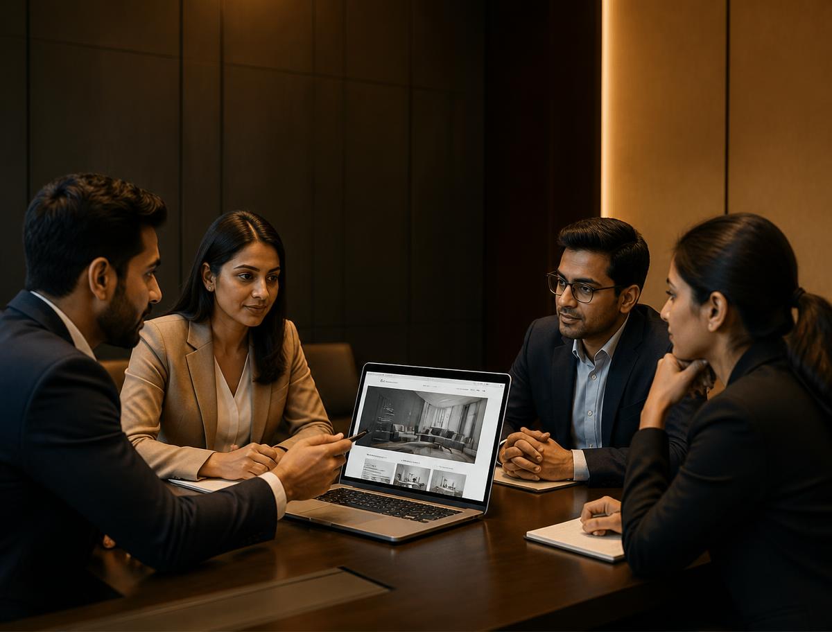 GTVEXUS web design and development team collaborating with a client in the Bengaluru studio